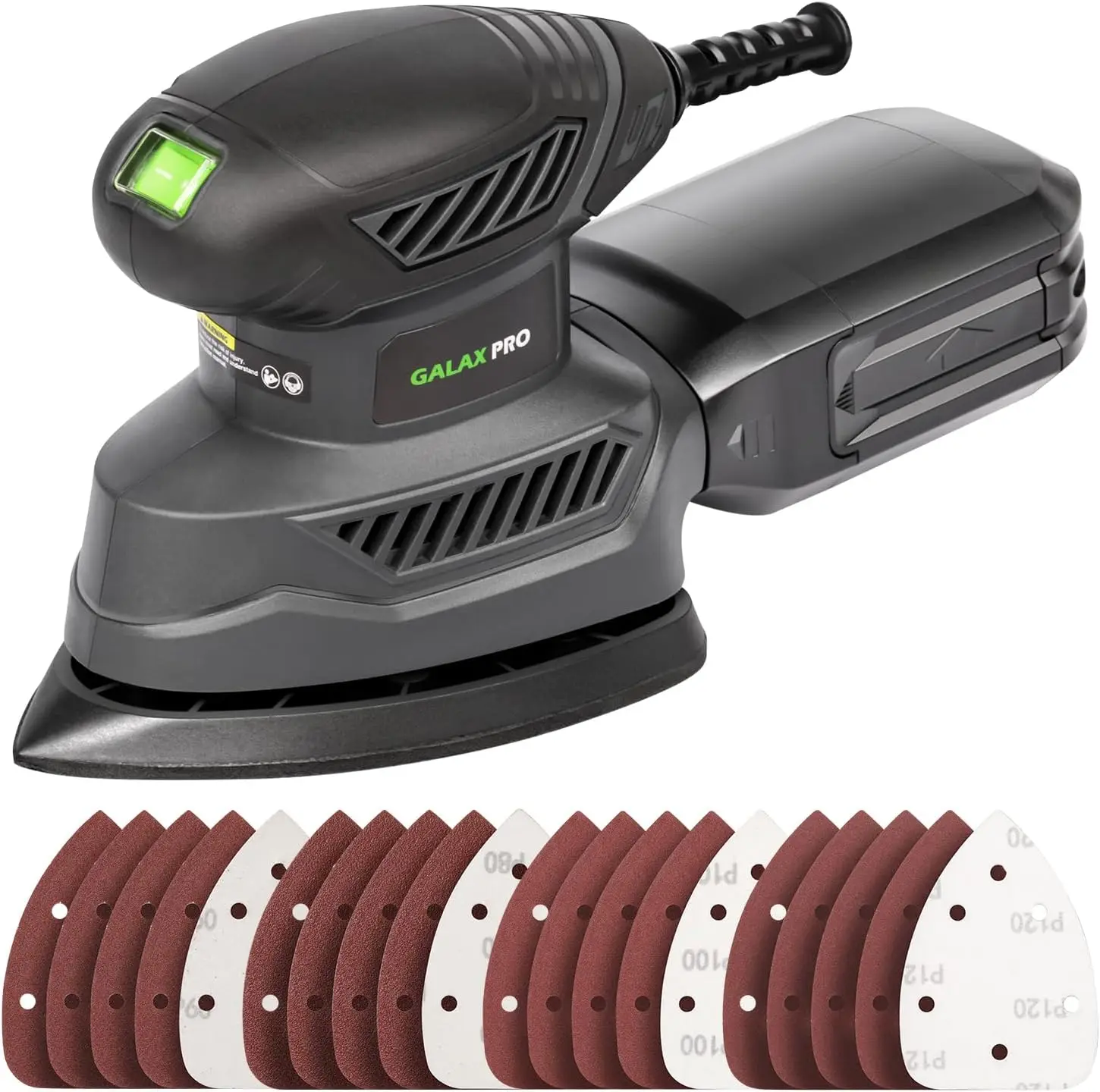 Detail Sander, 1.1A Powerful Motor, 13000 OPM Compact Electric Sander with 20Pcs Sandpapers and Dust box, Soft Grip Ha