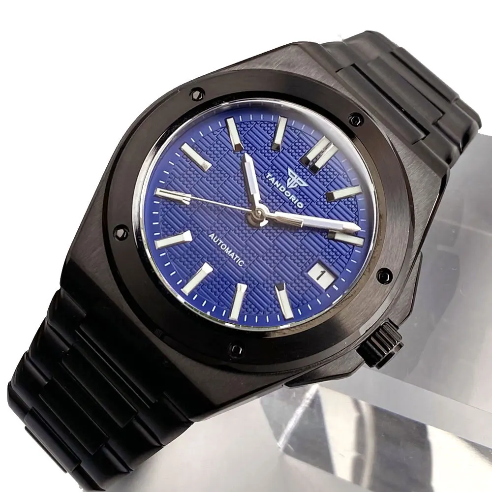 Tandorio Engineer Style Men's Mechanical Watch Fit for Japan NH35 Black PVD Case Sapphire Glass 100m Waterproof Automatic Watch