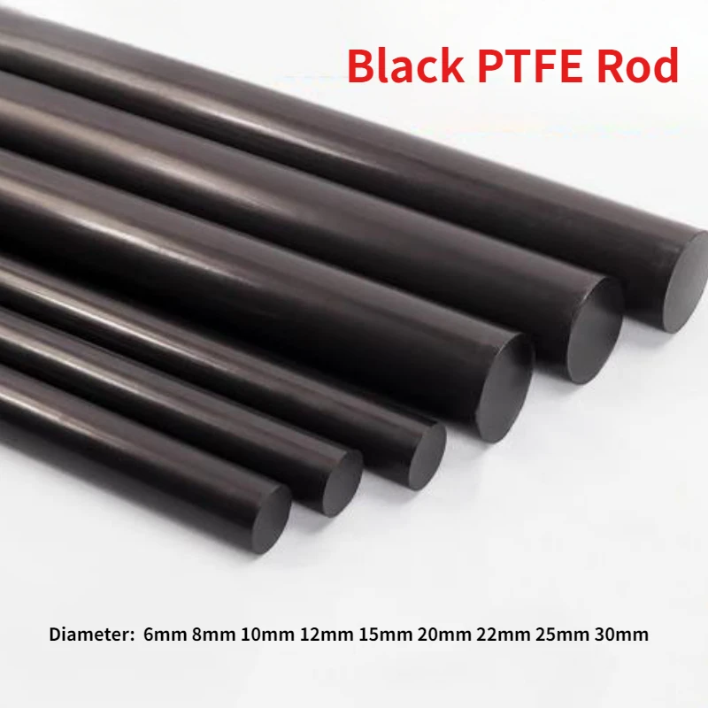 Length 500mm Dia 6mm-30mm Black Polytetrafluoroethylene Solid Bar Environment-friendly Non-toxic Machining DIY PTFE Plastic Rod