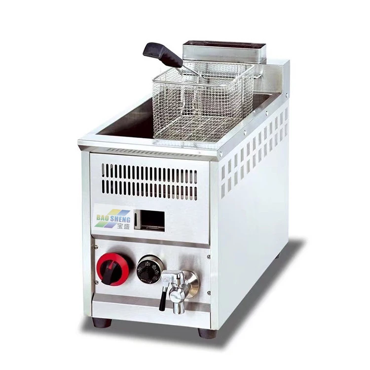 BSYH-7118 Factory Direct Single Tank Lpg Gas Fryer Commercial Counter Top Stainless Steel Gas Deep Fryer for Restaurant