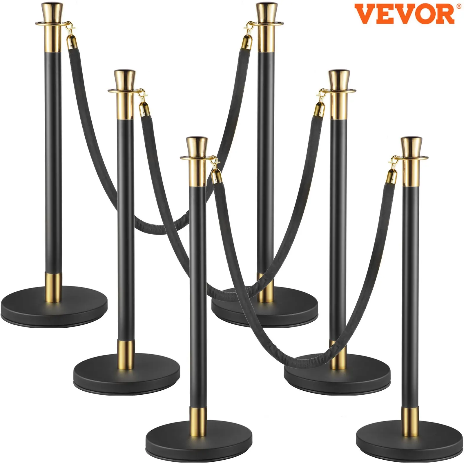 VEVOR Crowd Control Pillar Set 6-piece set with black velvet rope, crowd control line fence, and stable party supplies base