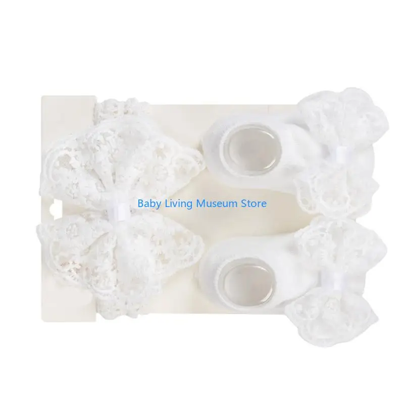 

P31C Stretchable Infant Headwear Hairband Props with Bowknot Design Anti Skid Socks