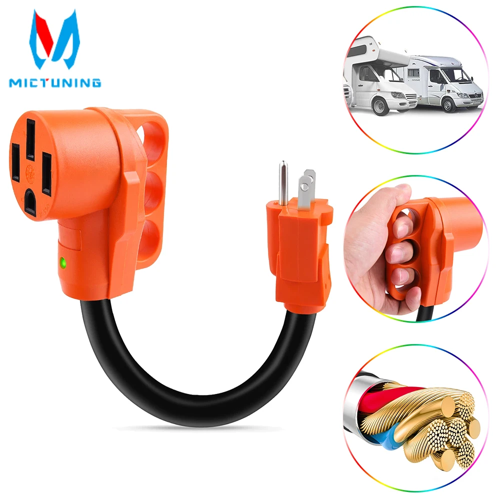 MICTUNING 15 Amp Male to 50 Amp EV/RV Charger Adapter Cord, EV/RV Heavy Duty Trailer Conversion Adapter Replacement for Tesla