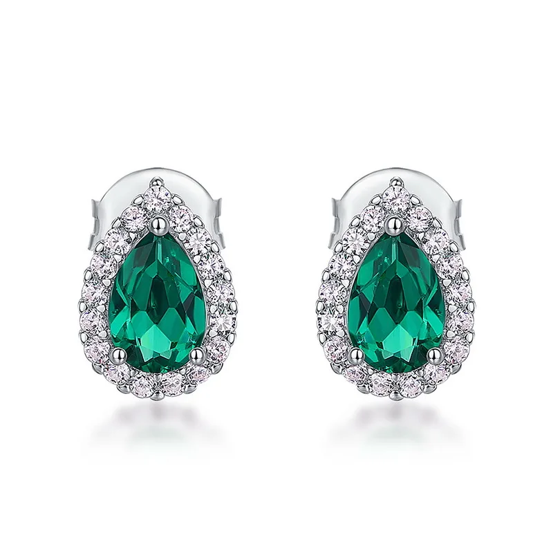 2.8ct Pear Cut Green Simulated Nano Emerald 925 Sterling Silver Waterdrop Stud Earring for Women Gemstone Jewelry Birthday Gift