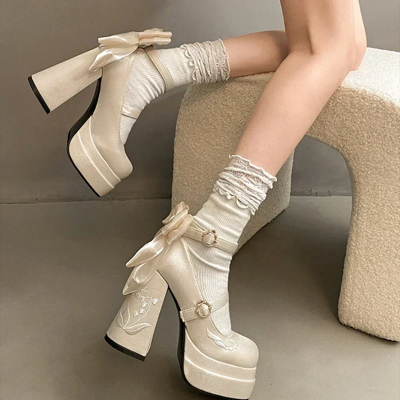 

Platform Women Lolita Pumps Fashion Shallow High Heel Shoes 2025 Spring Autumn Ladies Outdoor Stripper Shoes