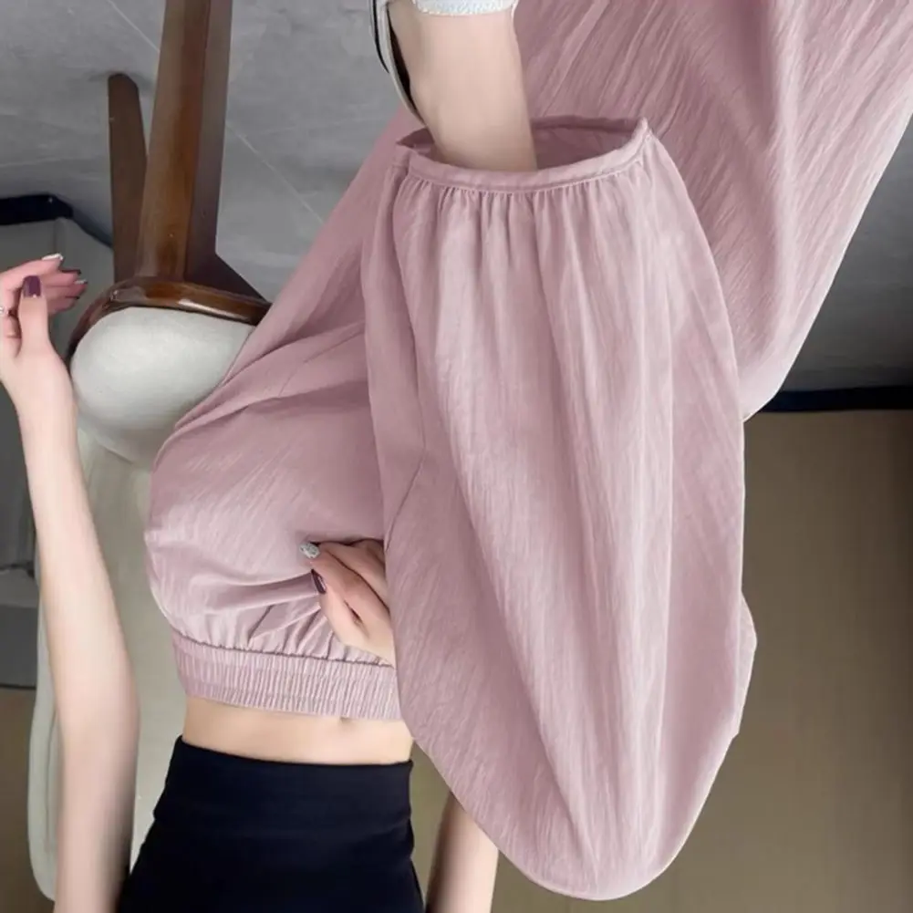 

2026 Nine-point Length Women Pants Wide Elastic Waistband Anti-Wrinkle Fabric Loose Fit Harem Trousers Pockets Pure Color Pants