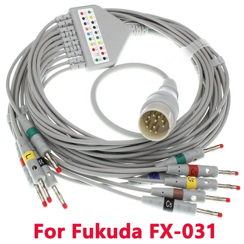 

11-контактный совместимый с Fukuda FX-031 EKG монитор с 10 проводами EKG, кабель типа банан/Din/Snap/Clip/VET, без резистора.