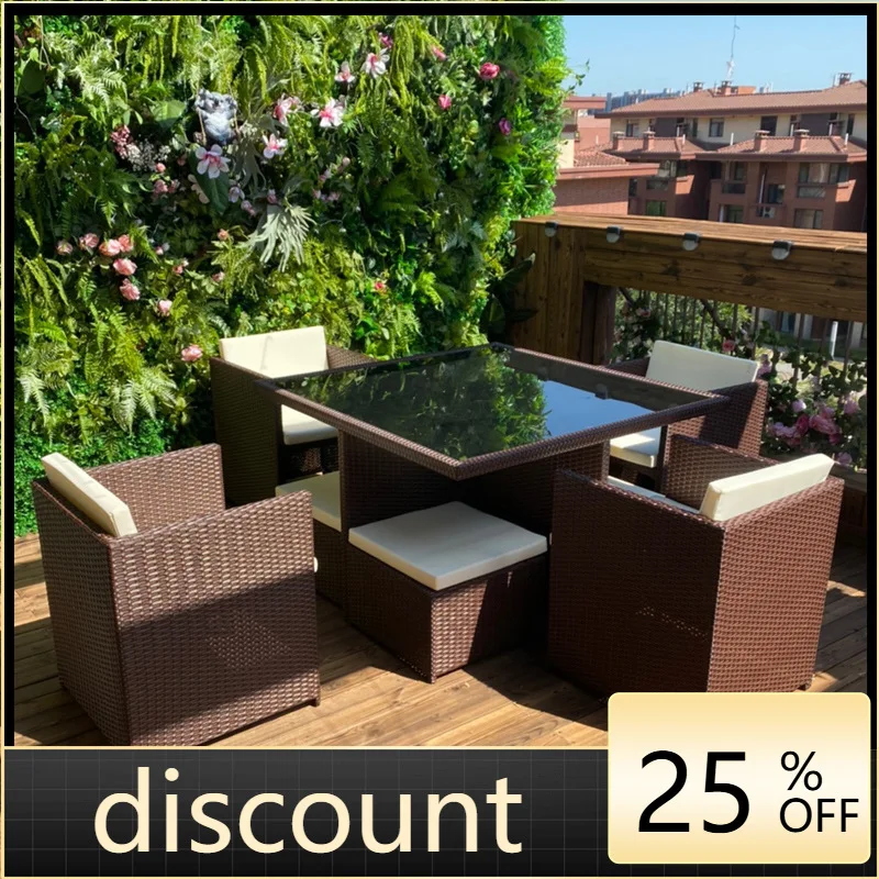LH Outdoor Rattan Dining Table and Chair Rattan Furniture Rattan Art Dining Chair Modern Simplicity