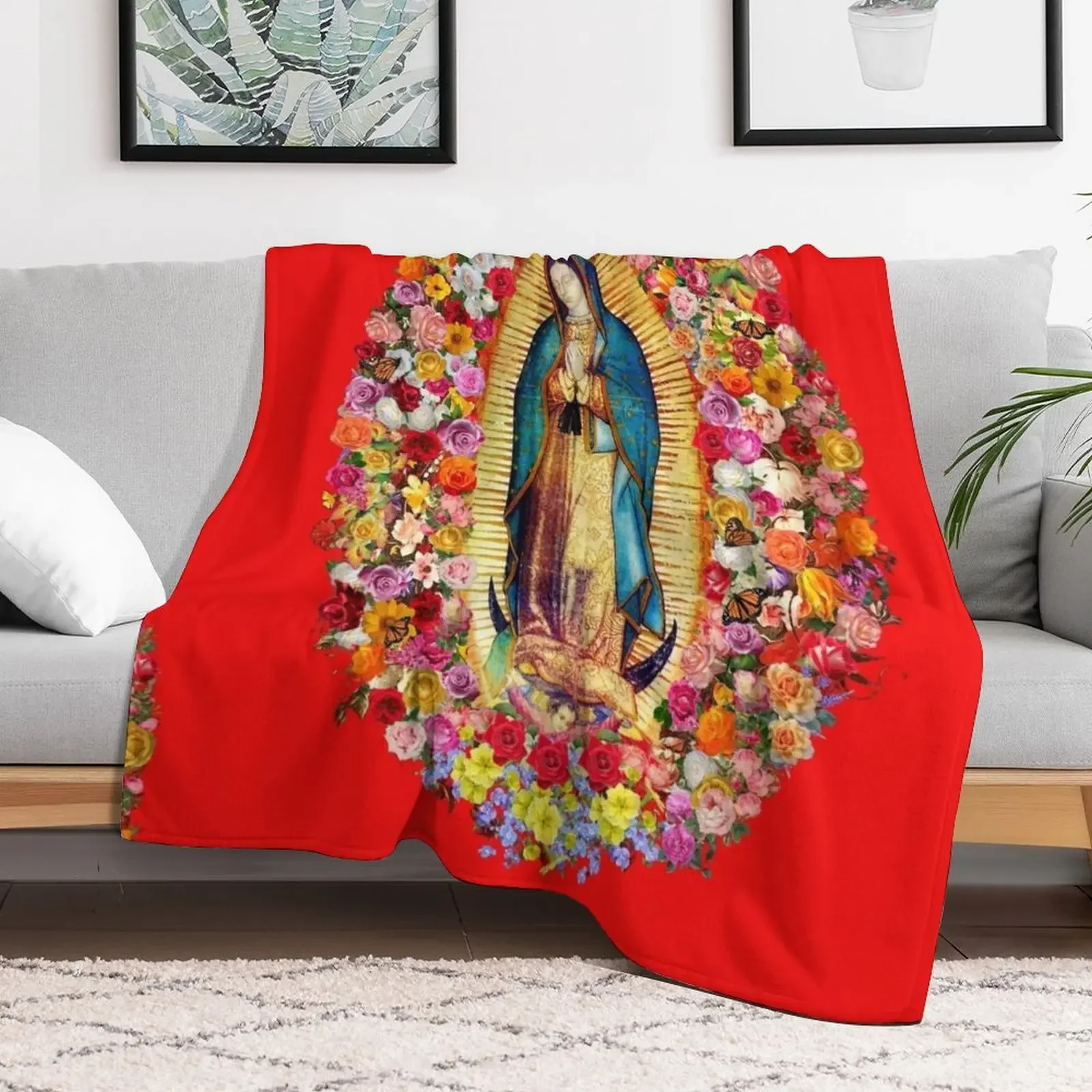 New Our Lady of Guadalupe Mexican Virgin Mary Saint Mexico Catholic Mask Throw Blanket For Decorative Sofa Shaggy Blankets