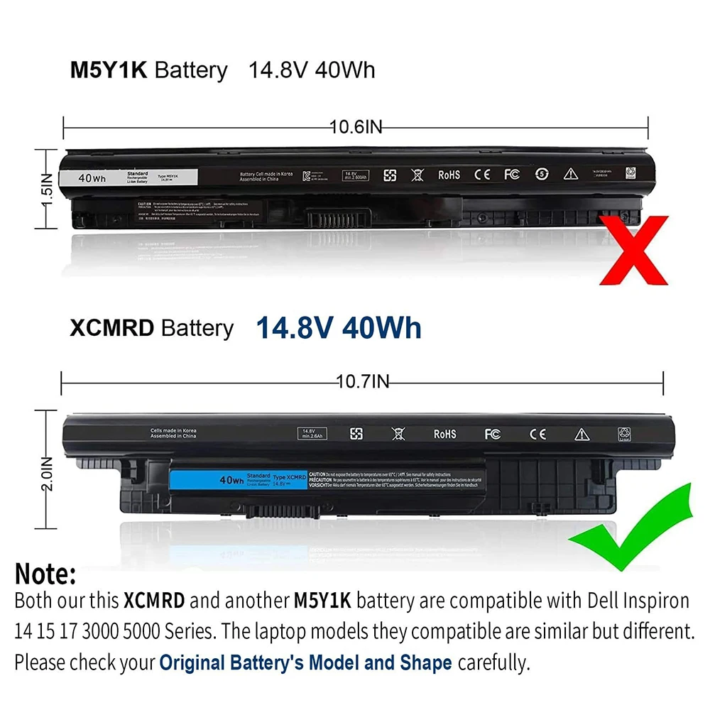 XCMRD 40Wh Battery for Dell Inspiron 14R 14 17 17R 15 15R 3000 5000 3521 3543 3421 5721 5537 17-3721 15-3537 3521 5537 5521