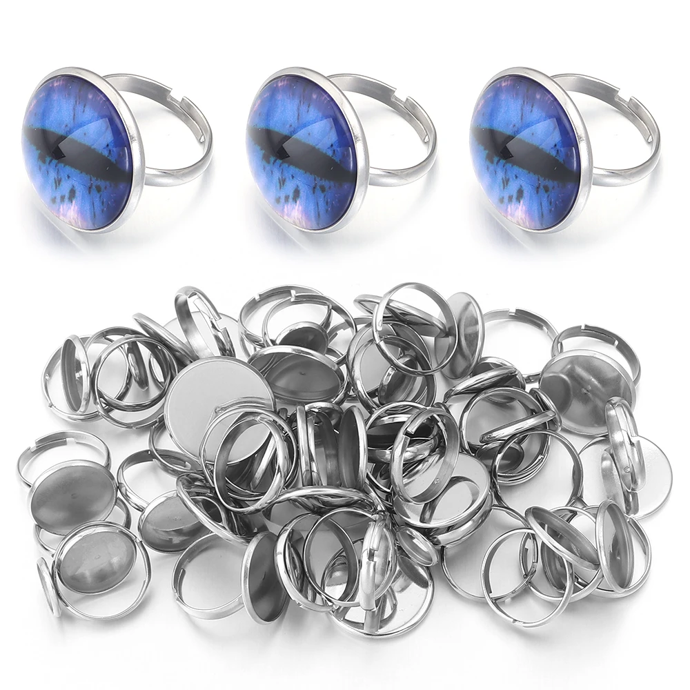 10pcs Adjustable Stainless Steel Ring Holder Fit 8 10 14 16 18 20mm Glass Cabochon Setting Base DIY Ring Jewelry Making Supplies
