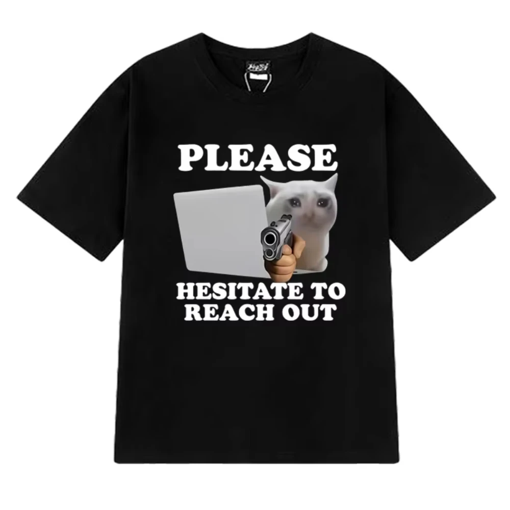 2025 مضحك يرجى التحليل إلى الوصول إلى القط طباعة تي شيرت الذكور Harajuku المتضخم بلايز الرجال النساء القطن تي شيرتات قصيرة الاكمام