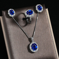 925 Sterling Silver Set High Quality Blue Gem Superior luxury For Women Wedding Fine Jewelry Accessories Party Gifts