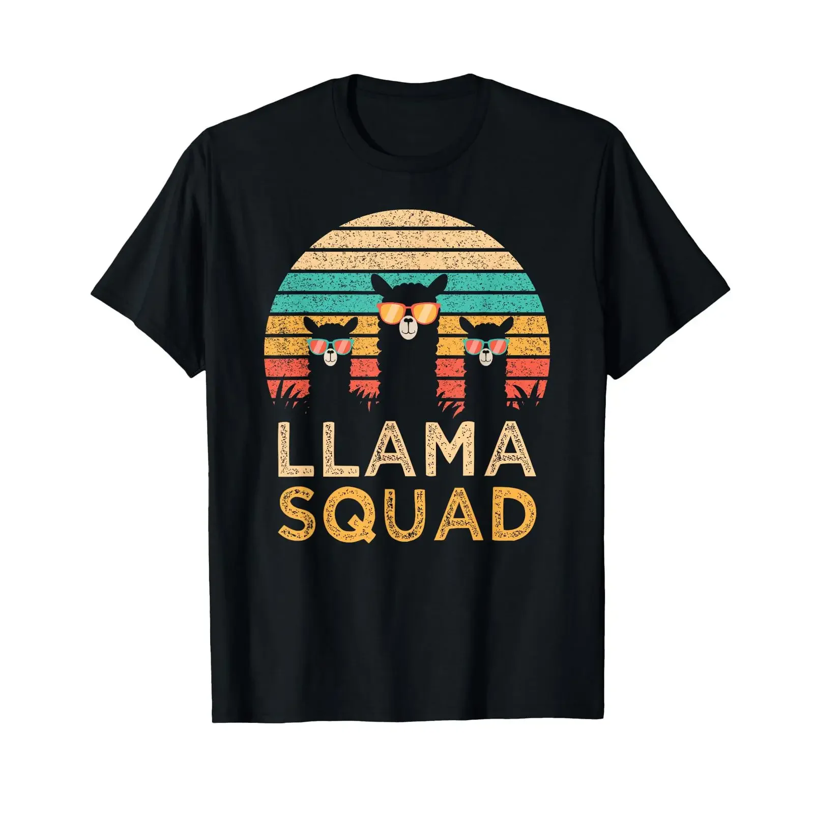 Camiseta vintage con estampado de Llama Squad y gafas de sol, estilo lavado, moderna y transpirable, unisex, para uso diario