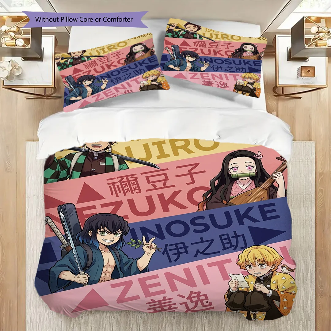 Demon Slayer Printed Duvet Cover Set & Pillowcase Daily Use Bedroom Bedding Ornament Nice Fan Gift-kwq321