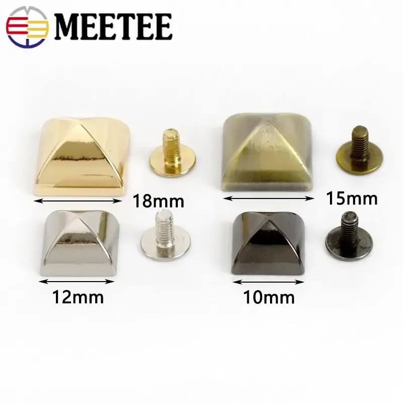 20Pcs 10-18mm Metal Rivet Nail Buckle Square Screws Handbag Bottom Tent Hook Leather Bags Decorate Clasp DIY Sewing Accessories