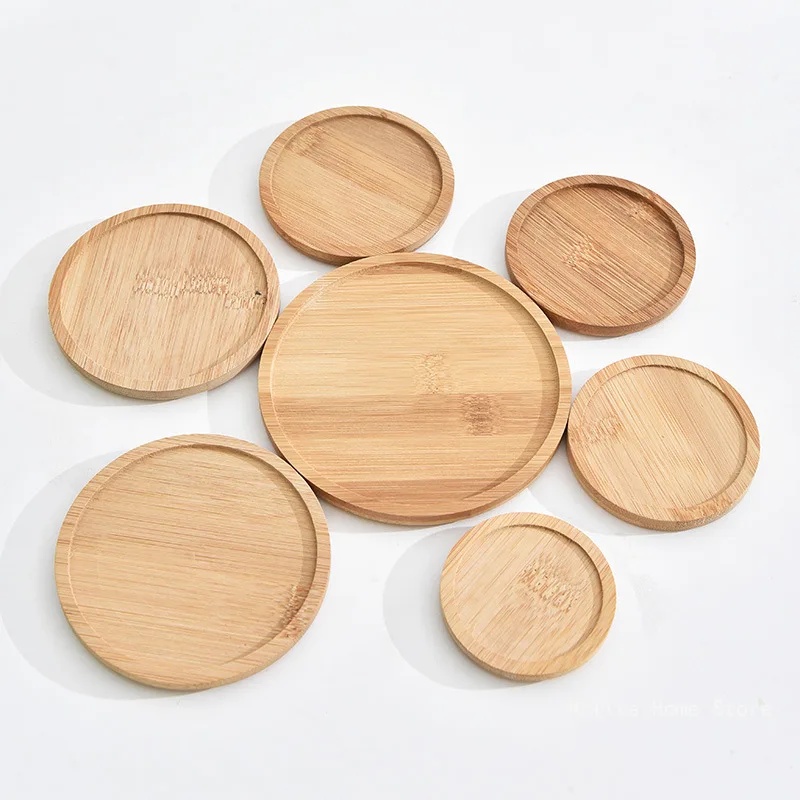 

Creative Coaster Coffee Cup Mat 6-12cm Round Bamboo Tray Wood Saucer Coasters Cup Pad Flowerpot Plate Kitchen Decorative