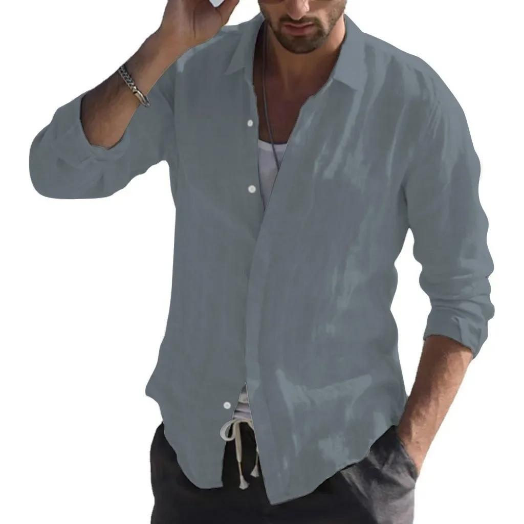 Lässiges Retro-Cardigan-Hemd mit langen Ärmeln und Revers für Herren