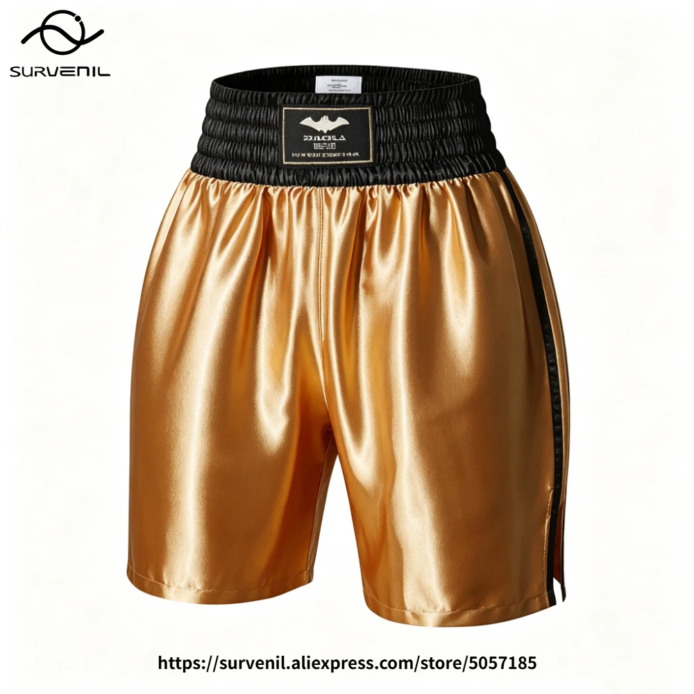 Gold Boxing Shorts Satin Muay Thai Fight Shorts Men Women Youth Martial Arts BJJ MMA Kickboxing Fight Training Sparring Pants