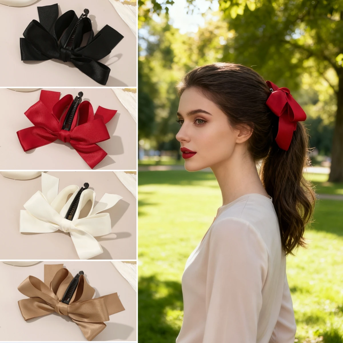 

1pc Korea Ribbon Bow Banana Clip Vertical Ponytail Clips Sweet Hairpin Women Fashion Hair Accessories Girls Hairgrip Barrettes