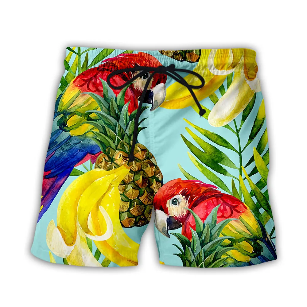 Summer Parrot Pattern Hawaiian Beach Shorts Animals 3D Print Men Oversized Surfing Board Shorts Swimwear Trunks Kids Clothing