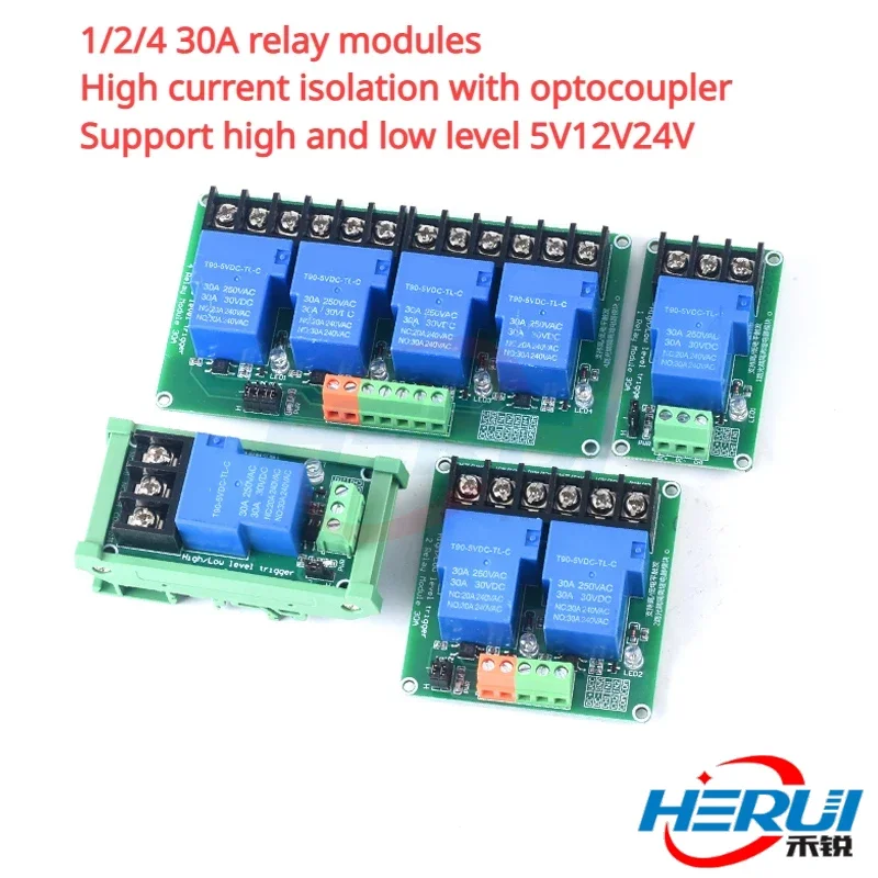 

1/2/4 30A relay modules High current isolation with optocoupler Support high and low level 5V12V24V