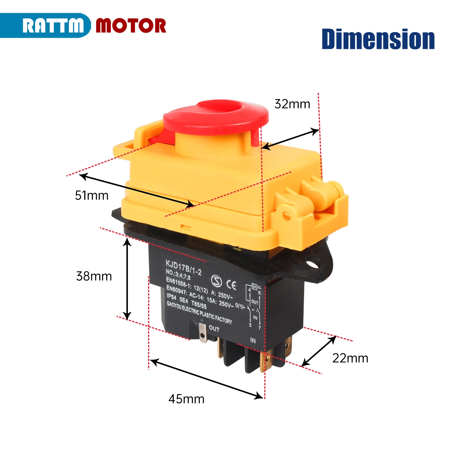 เครื่องกลึงขนาดเล็กอุปกรณ์เสริม KJD17B/1-2 4 PIN สวิตช์หยุดฉุกเฉิน ON-OFF Momentary รีเซ็ต Push ปุ่ม