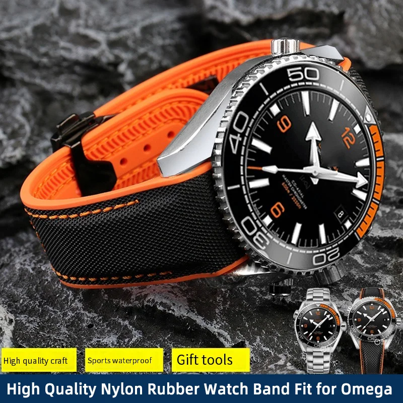 

20mm22mm Watch Strap for Omega Seamaster 300 Ocean Speedmaster 8900 Planet Ocean Folding Buckle Silicone Watch Band Nylon Canvas