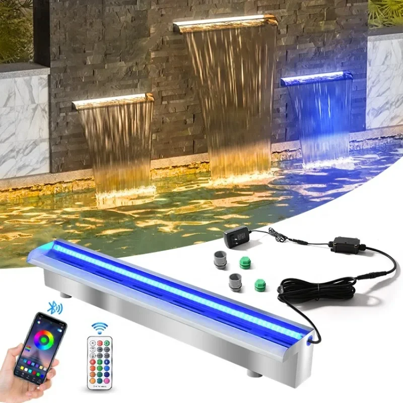 Customized 12V Stainless Steel Multi-Color Led Water Blade Waterfall Cascade Swimming Pool With Light