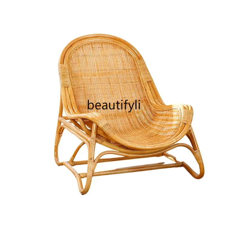 Sillón reclinable de ratán Natural para balcón, mesa de té informal y silla combinada para el hogar y ancianos, descanso para el almuerzo, respaldo del sofá