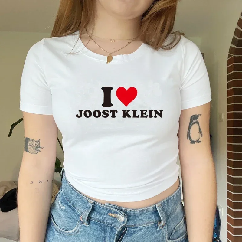 Women T Shirt Aesthetic Gothic I Heart Love Joost Klein Graphic Tee Harajuku Fashion Trendy Baby Tee Cropped Tops 90s Grunge