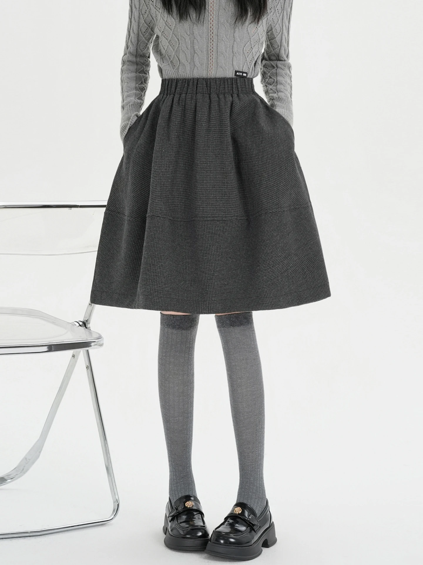 

Grey Woolen Women's Short Skirts Early Autumn New Elastic High Waist A-line Skirt Student Commuting Leisure Versatile Skirts