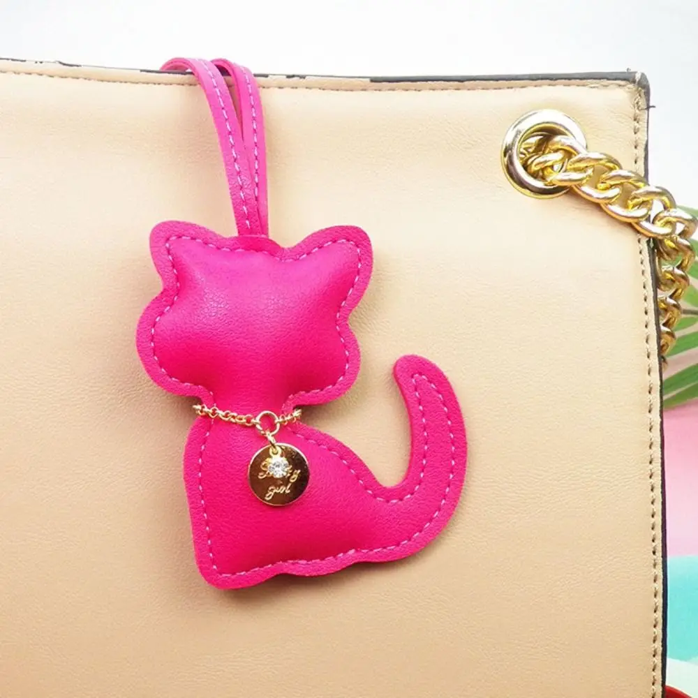 

Lovely Car Key Holder Cat Keychain Animal Creative PU Leather Keyring Fashion Colorful Kitty Bag Pendant Birthday Gift