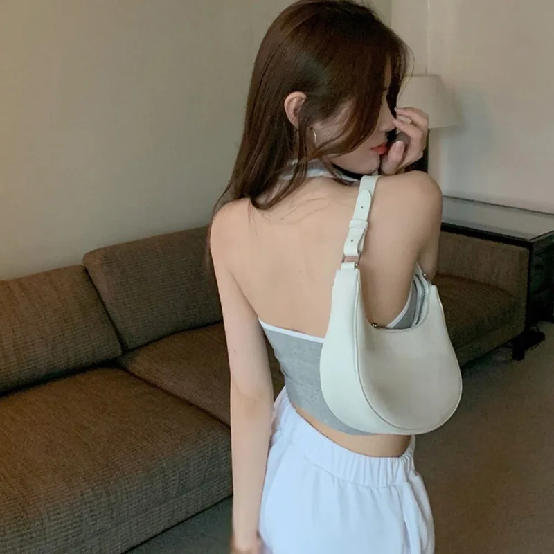 Sports Vest Women's Summer Halter Neck Slim Bottoming Sleeveless Off-shoulder Suspender Top Hot Girl Streetwear All Match