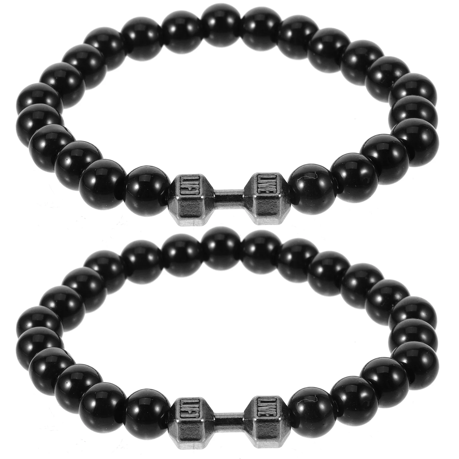 2 Pcs Alloy Dumbbell Hand Beaded Bracelets Pieces 1 Set (bright Black) Man Beads Plush Cool