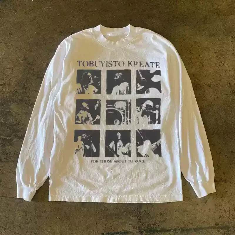 Heavyweight 300g Pure Cotton Long Sleeve T-Shirt Street Style Oversize Lettering American Retro Design by Xiao Chen Story Multi
