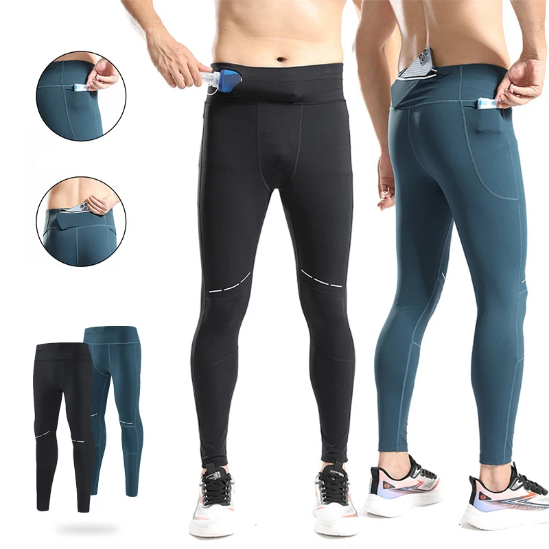 

(M-3XL)Мужские и женские колготки для бега с карманами на молнии сзади, компрессионные брюки для йоги, тренировок в тренажерном зале, велоспорта, марафона