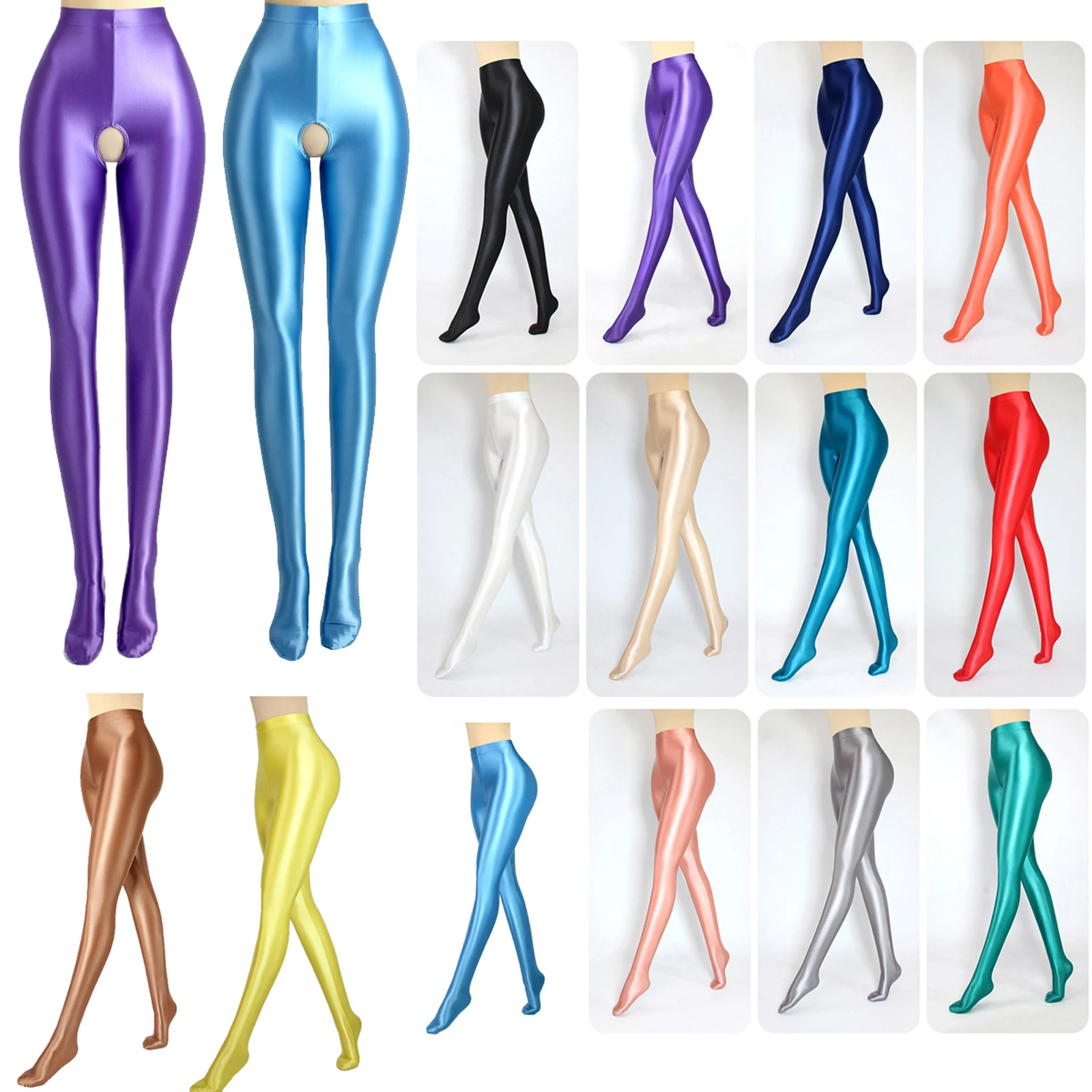 

Women' Tights Pantyhose Jeggings Wetlook Opaque High Waist Capris Nylon Spandex Smooth Elastic Oily Shiny Glossy Sexy Leggings