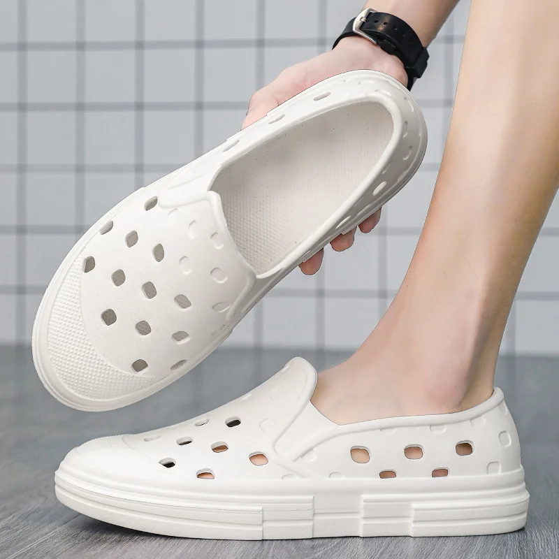 Men summer flat sandals EVA couple hole slippers fashionable indoor home light soft slippers thick bottom beach slippers 46