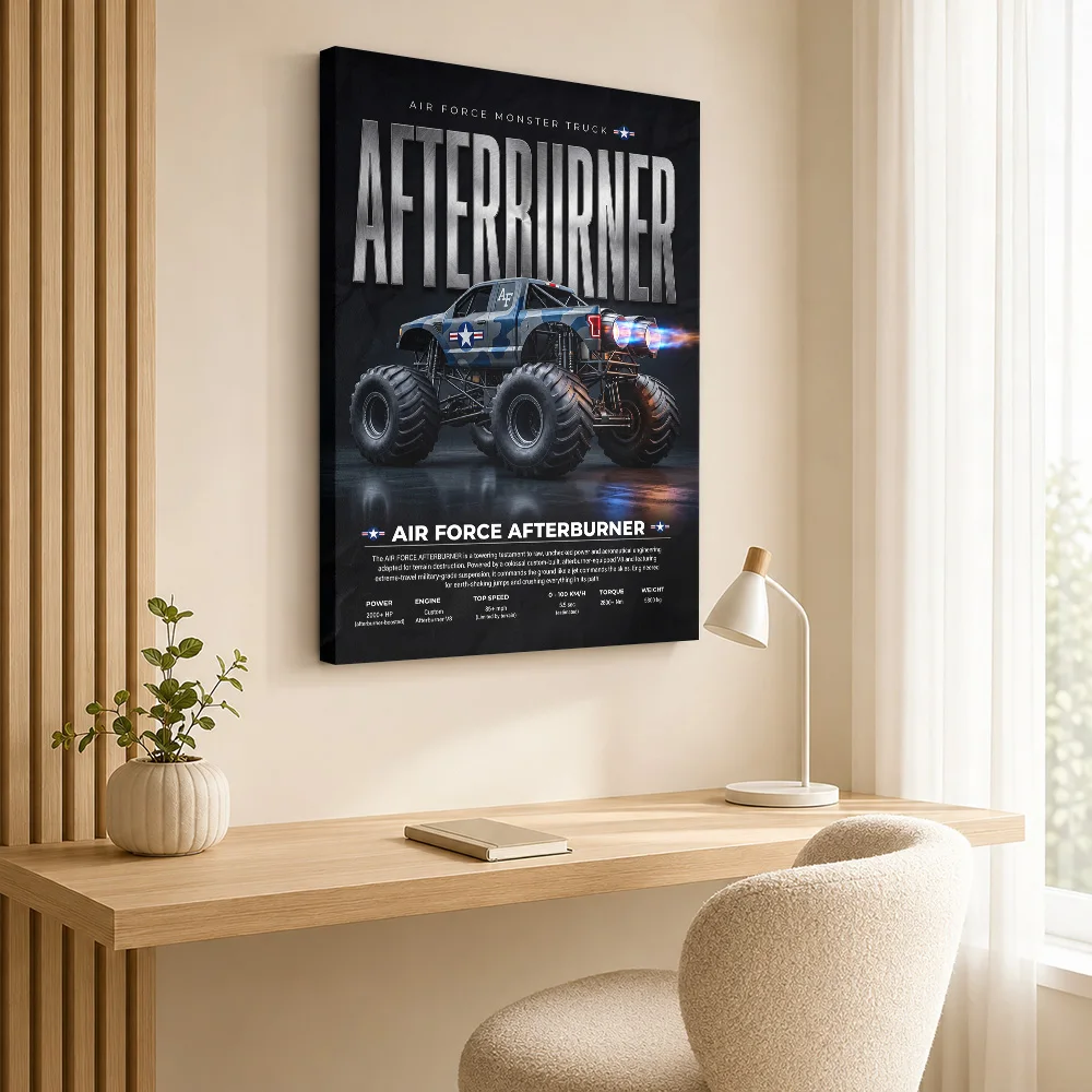 Air Force Afterburner Monster Truck Framed Canvas Print Poster Customized Photo Gallery Style Garage Wall Paintings Decoration