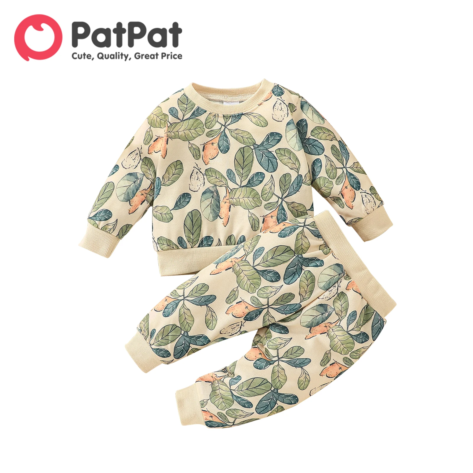 

PatPat 2pcs Baby Girl Allover Leaf Print Long-sleeve Sweatshirt and Sweatpants Set