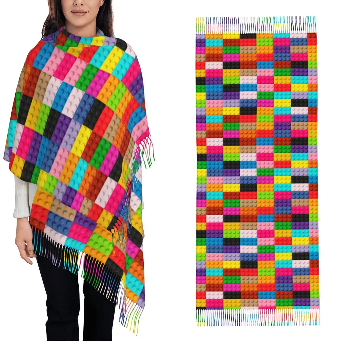 

Женский шарф, теплые мягкие пластиковые строительные блоки, головные уборы, шарфы с кисточкой y2k, крутые шали и накидки, зимние Bufanda Mujer