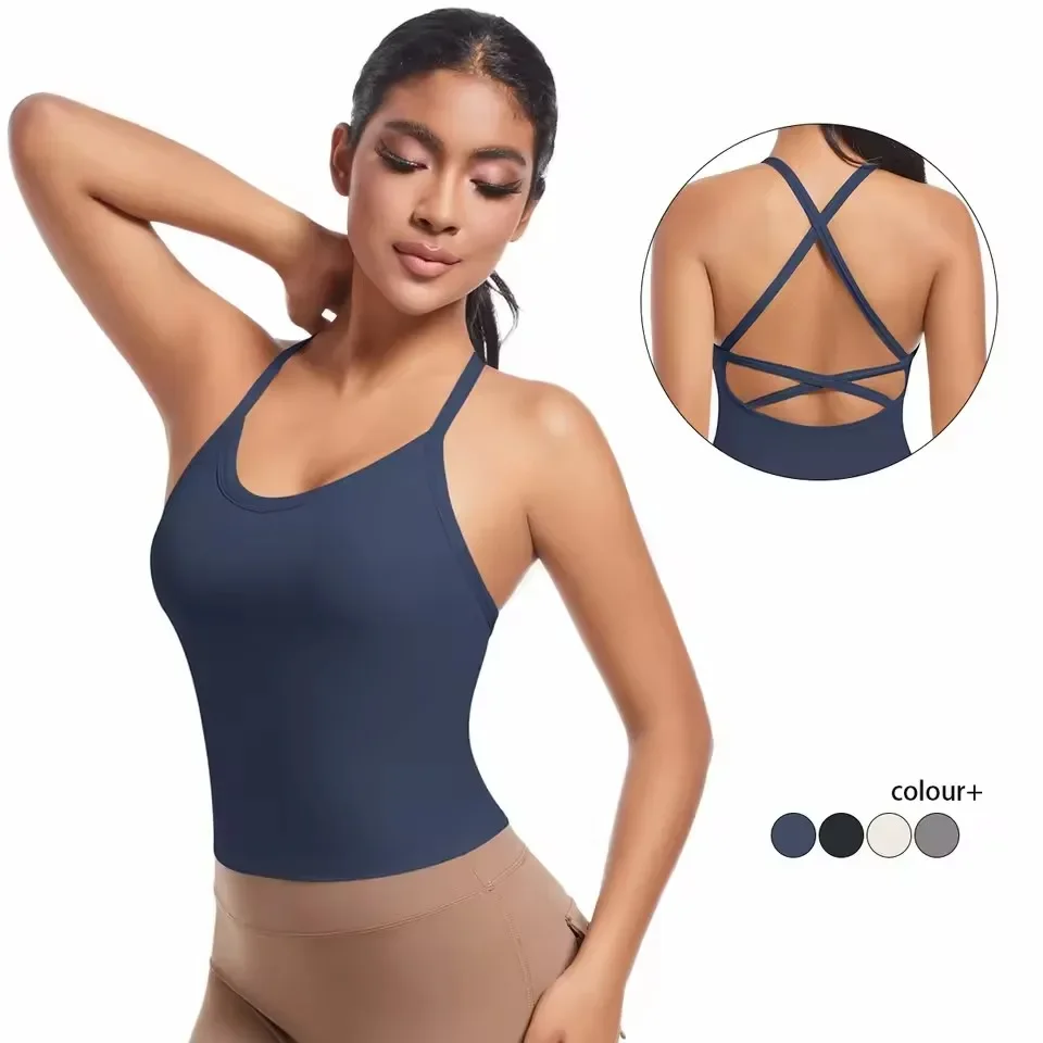 Yoga Bra Solid Women Color Nylon Yoga Bra Crossover Back Sports Underwear Shock-absorbing Cross Shoulder Straps Sexy Yoga Vest