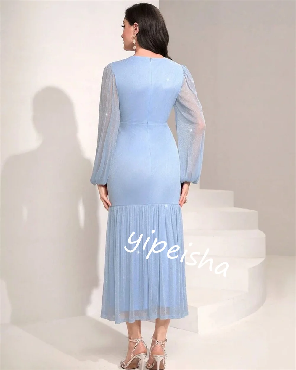 Customized Sparkle Exquisite Chiffon Pleat Christmas Mermaid Scoop Neck Bespoke Occasion Gown Midi Dresses