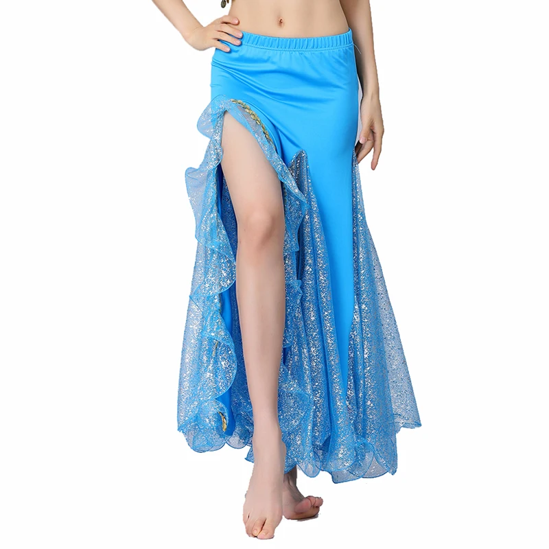 

Belly Dance Sequin Split Skirt Women Oriental Indian Dance Hip Skirt Lady Stage Performance Long Dress Dance Practice Half Skirt