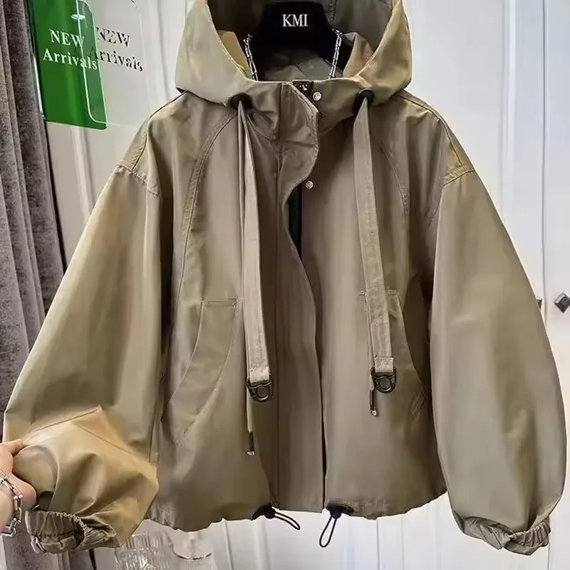 Korean Solid Casual Trench Coat Women 2026 Spring Autumn New Loose Long Sleeve  Hooded Zipper Windbreaker Female Outerwear
