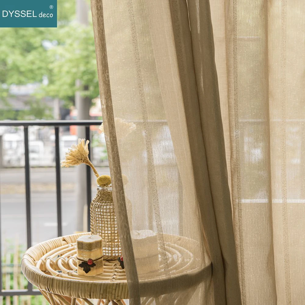 Modern White Linen Stripe Tulle Home Voile American Style Sheer Window Curtain Grommet For Living Room Bedroom