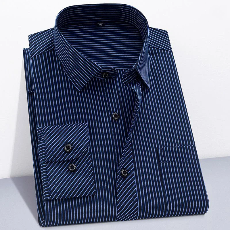 Long Sleeve Striped Branded Cotton Shirts for Men Shirt Male Shirt Business Casual Gray Blue Red Orange New Regular Fit