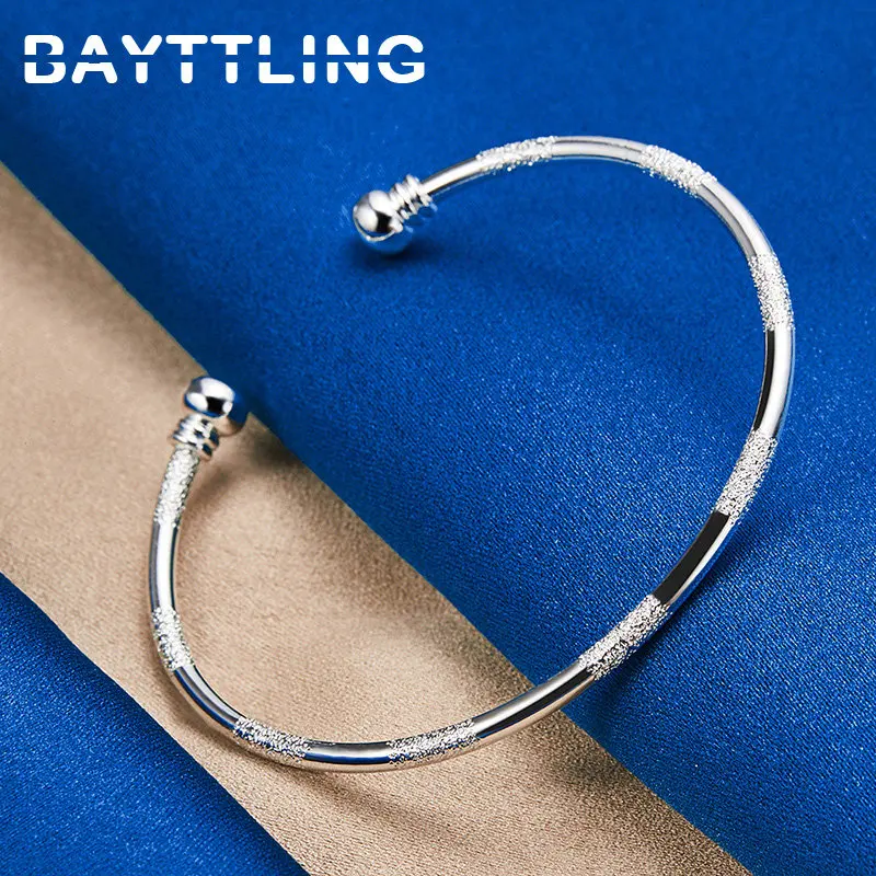 

New 925 Sterling Silver 65MM Charm Frosted Beads Fashion Bangle Bracelet For Women Temperament Party Gift Jewelry Wedding