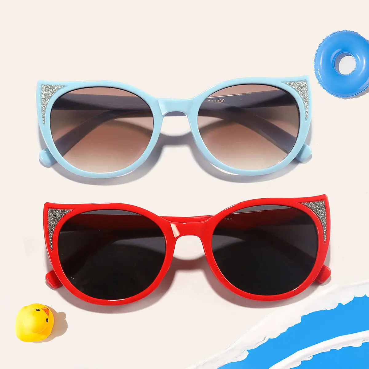 2026 Neue Kinder-Sonnenbrille mit niedlichen Katzenohren, feinem Glitzer und Ins-Style-Farben für den Außenbereich